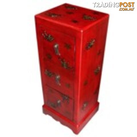 Red Chinese Butterfly Embossed Painted CD Cabinet