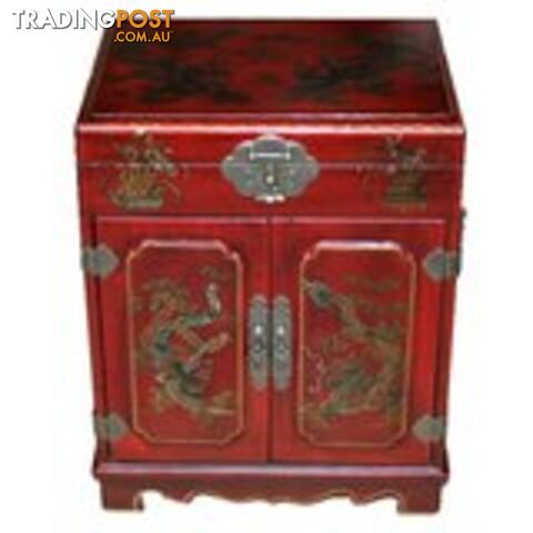 Red Two Doors Hidden Drawer Mirror Box - Dragon & Phoenix