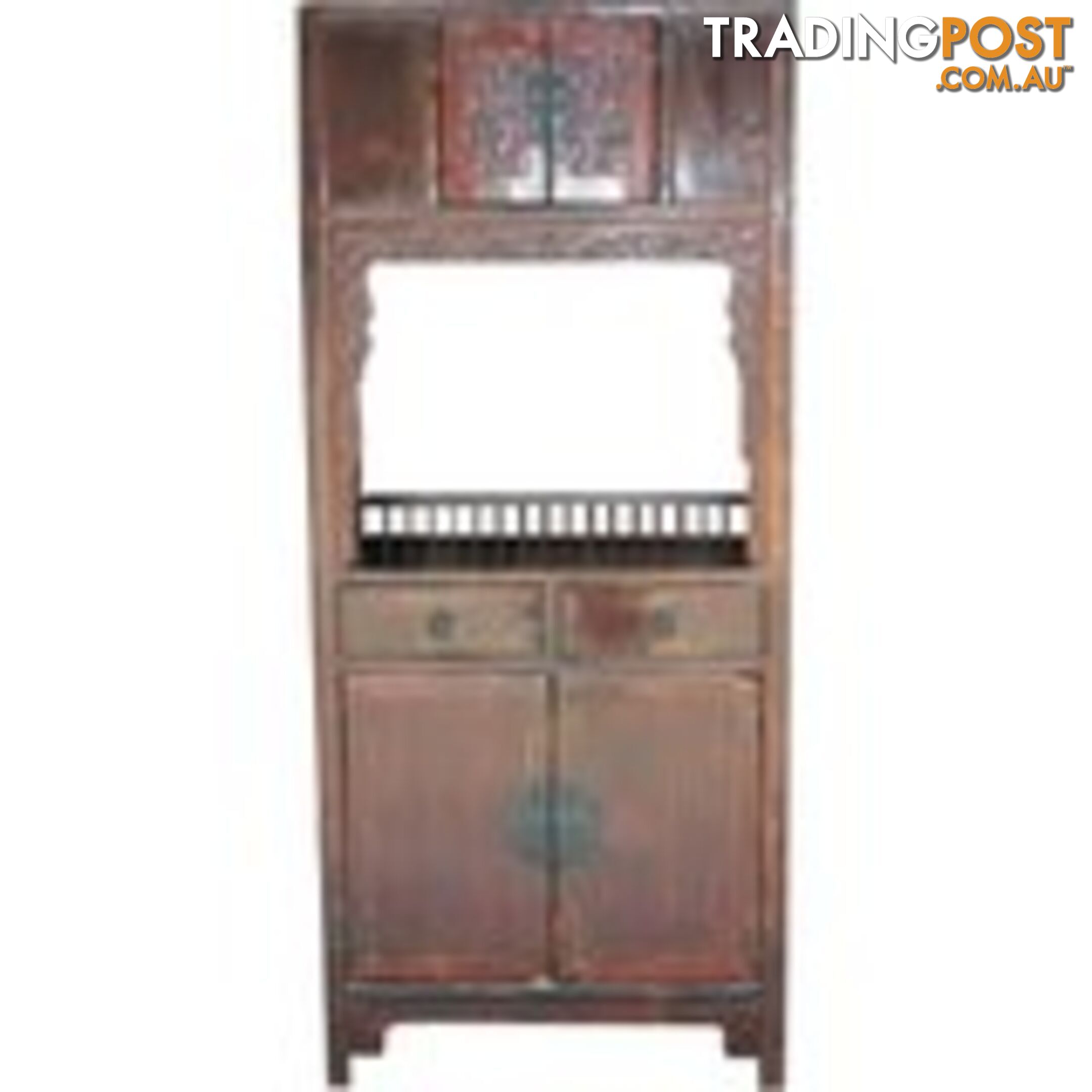 Red Chinese Antique Altar Cabinet with Carvings