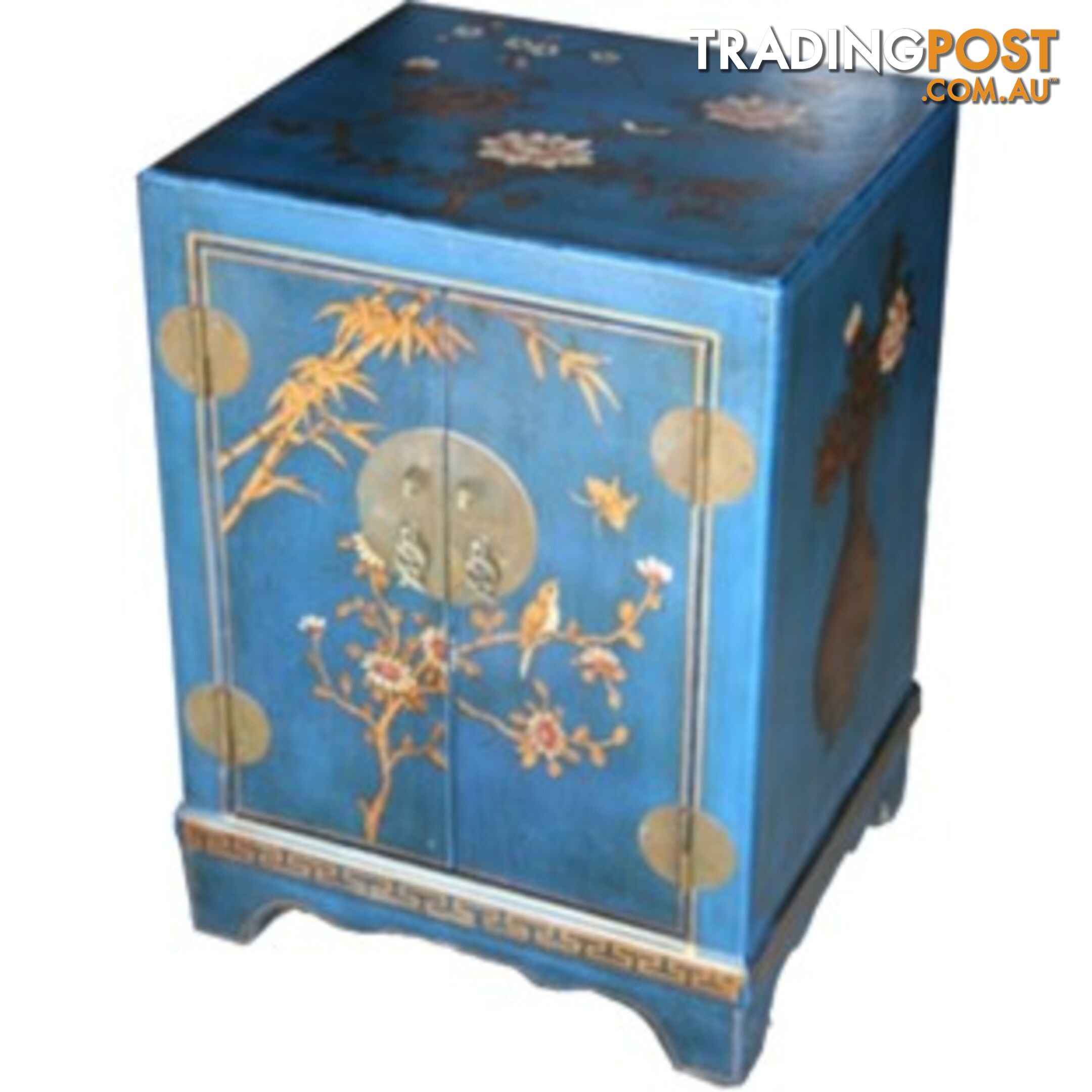 Blue Painted Oriental Style Chinese Bedside Table