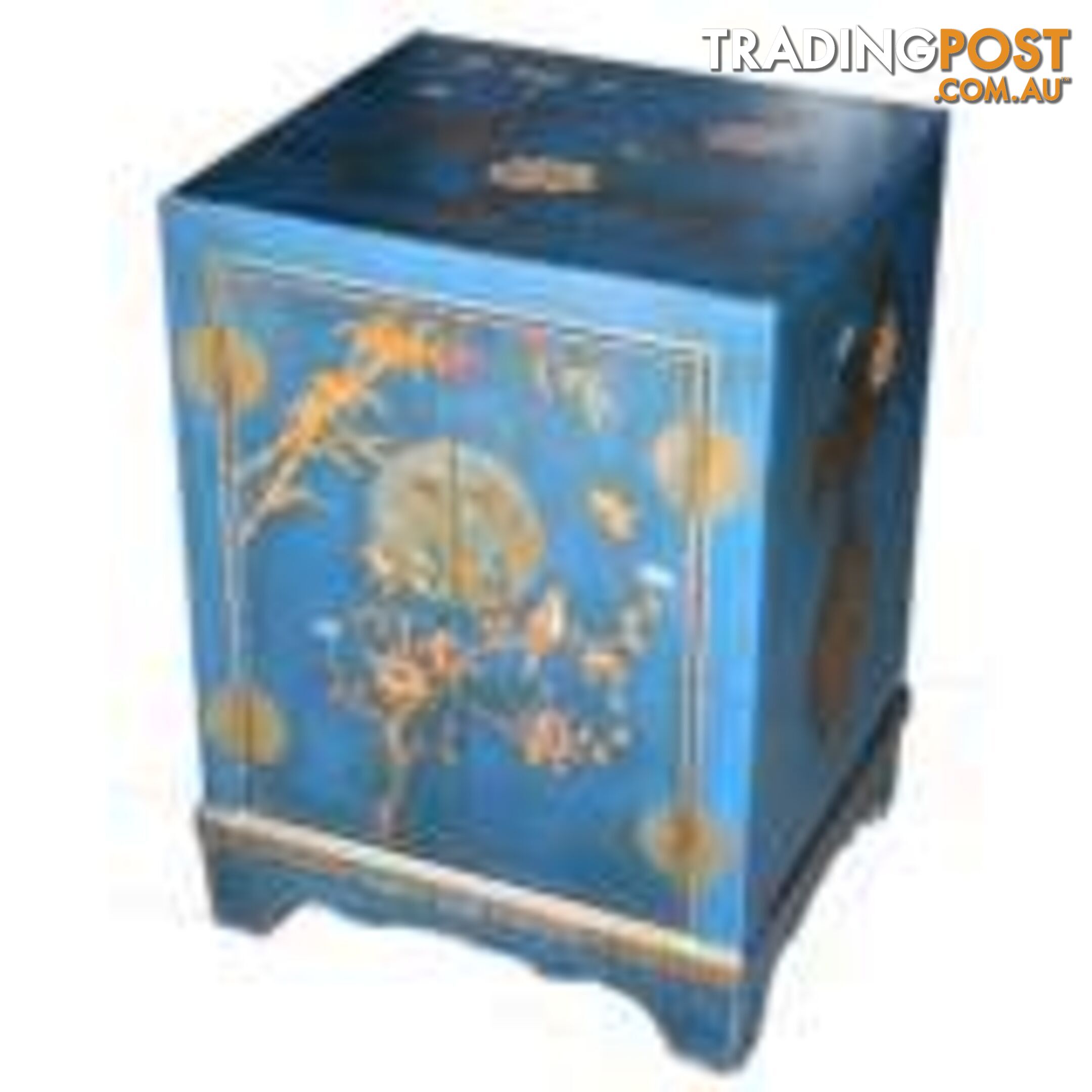 Blue Painted Oriental Style Chinese Bedside Table