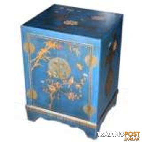 Blue Painted Oriental Style Chinese Bedside Table