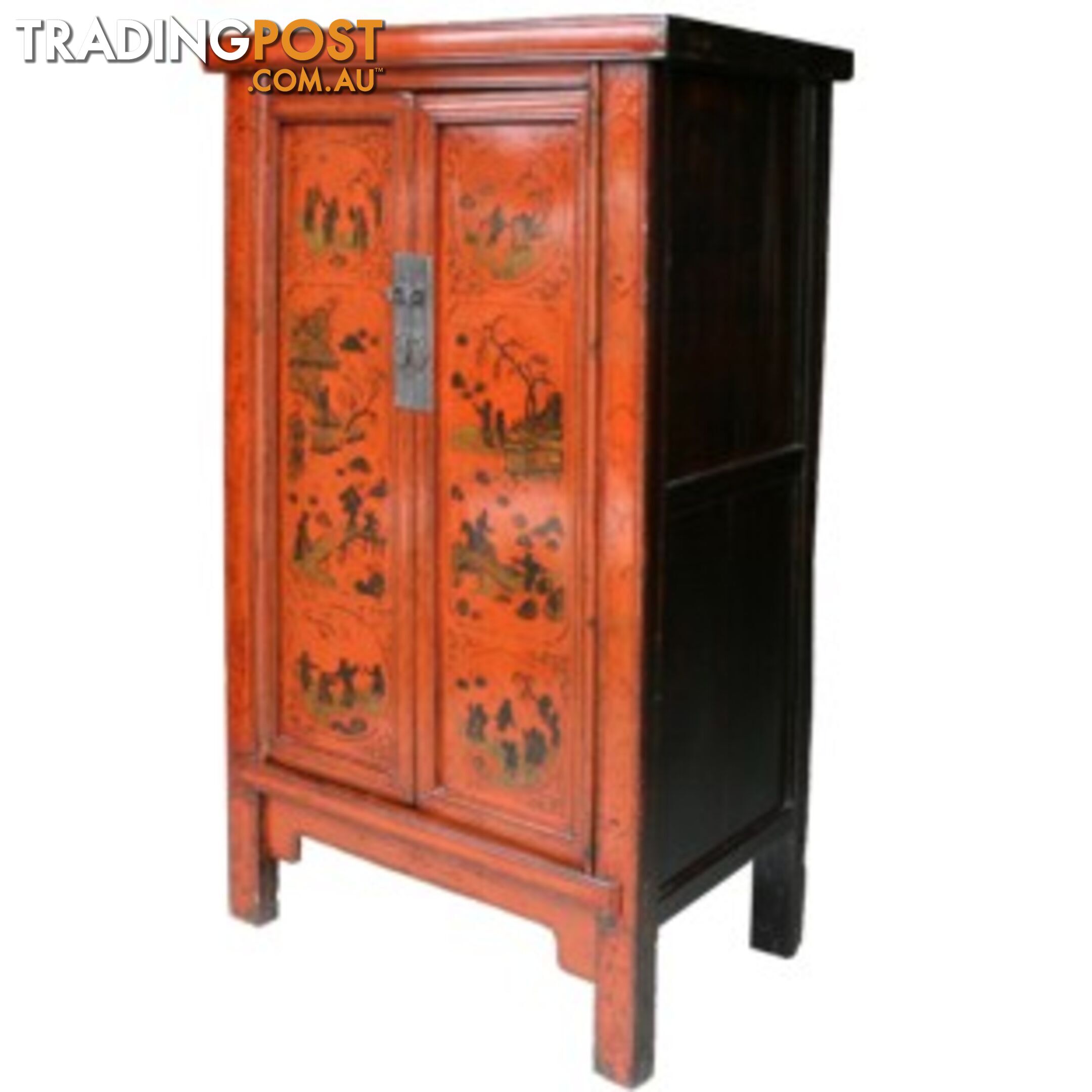 Chinese Red Painted Gold Medium Cabinet