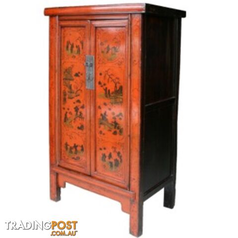 Chinese Red Painted Gold Medium Cabinet