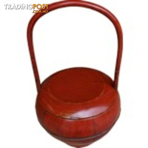 Red Antique Round Wood Decoration Box with Handle