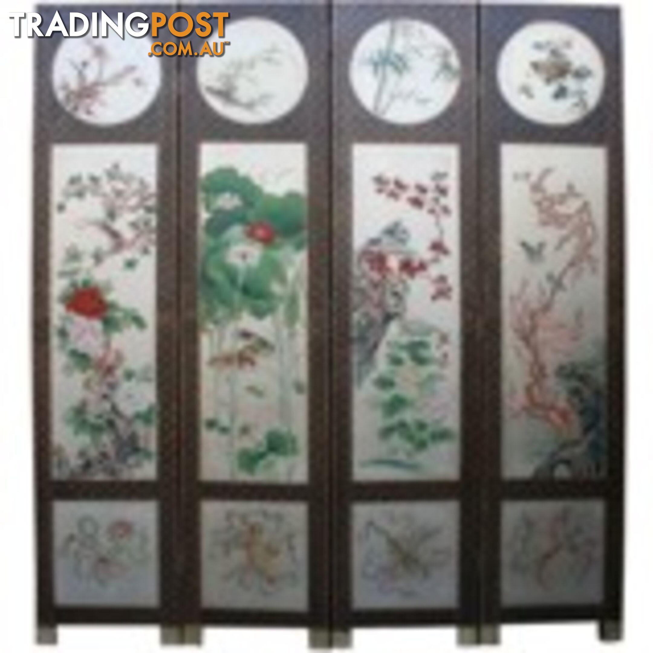 Oriental Four Seasons Plant Room Divide Screen -Silver Leaf