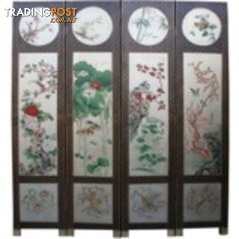 Oriental Four Seasons Plant Room Divide Screen -Silver Leaf