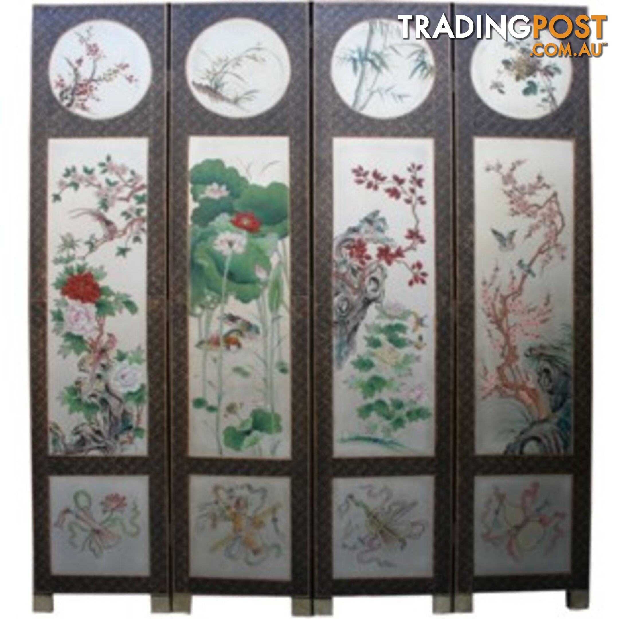 Oriental Four Seasons Plant Room Divide Screen -Silver Leaf