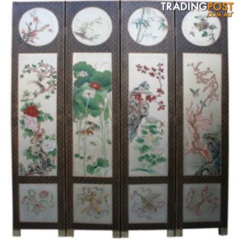 Oriental Four Seasons Plant Room Divide Screen -Silver Leaf