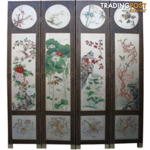 Oriental Four Seasons Plant Room Divide Screen -Silver Leaf