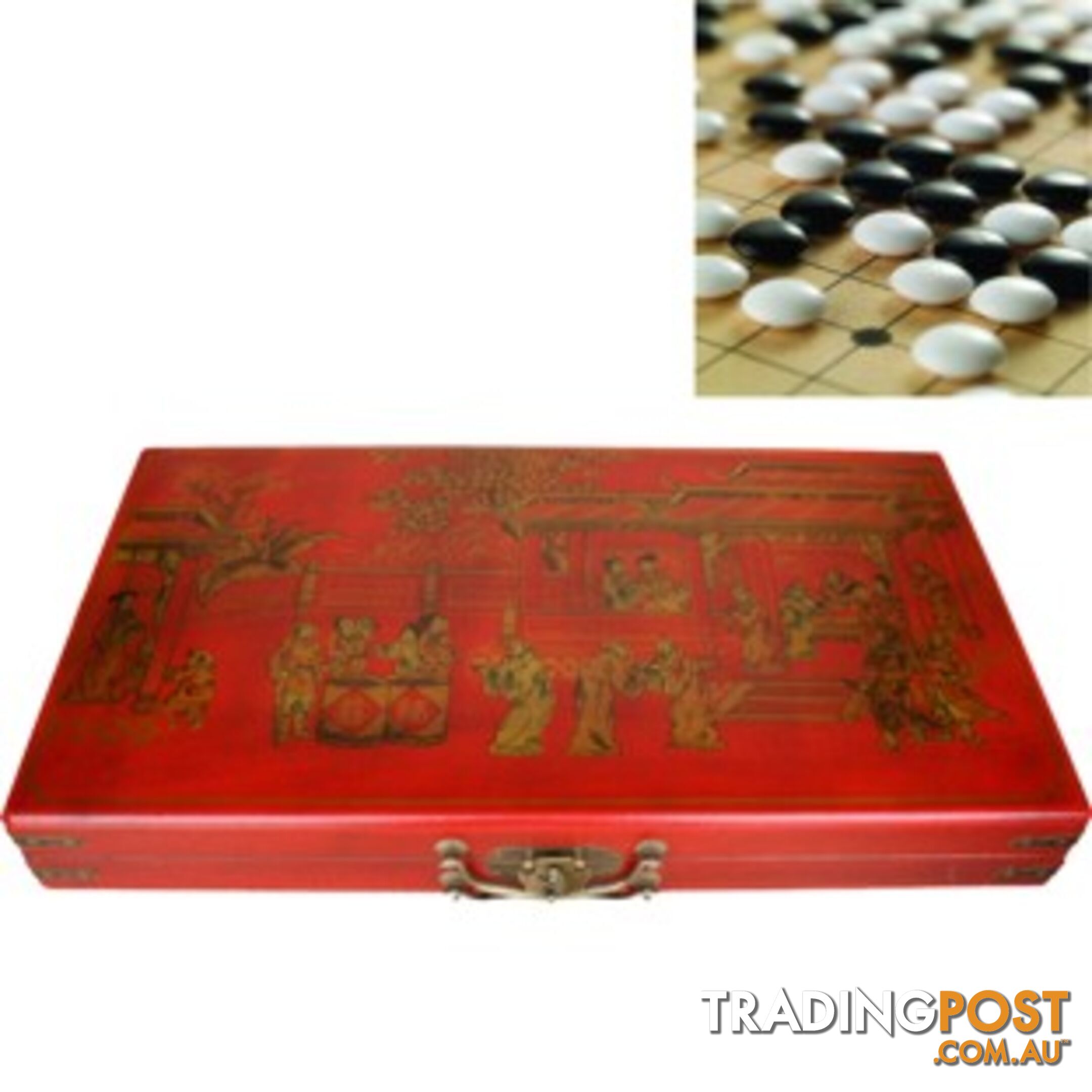 Go Weiqi Baduk Game Set in Oriental Style Red Painted Case