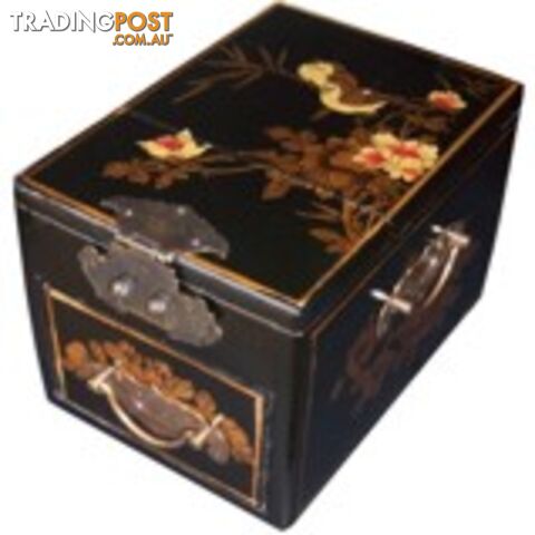 Black Chinese Jewellery Box with Stand-Up Mirror