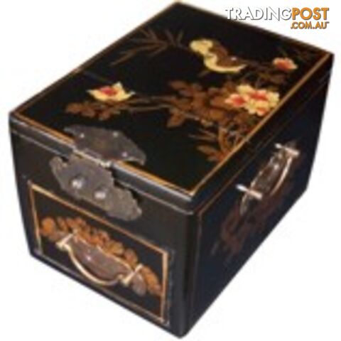 Black Chinese Jewellery Box with Stand-Up Mirror