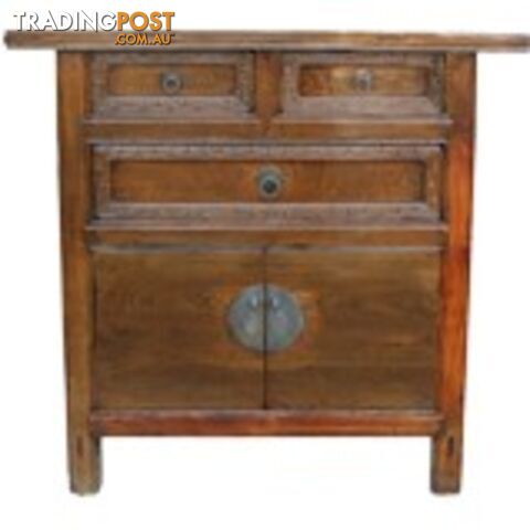 Antique Chinese Elm Cabinet w/Carved Drawers