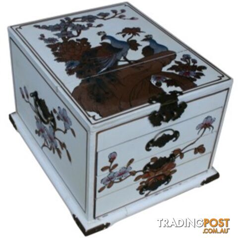 Large White Chinese Peacock Painted Mirror Jewellery Box - photo 2 of 2