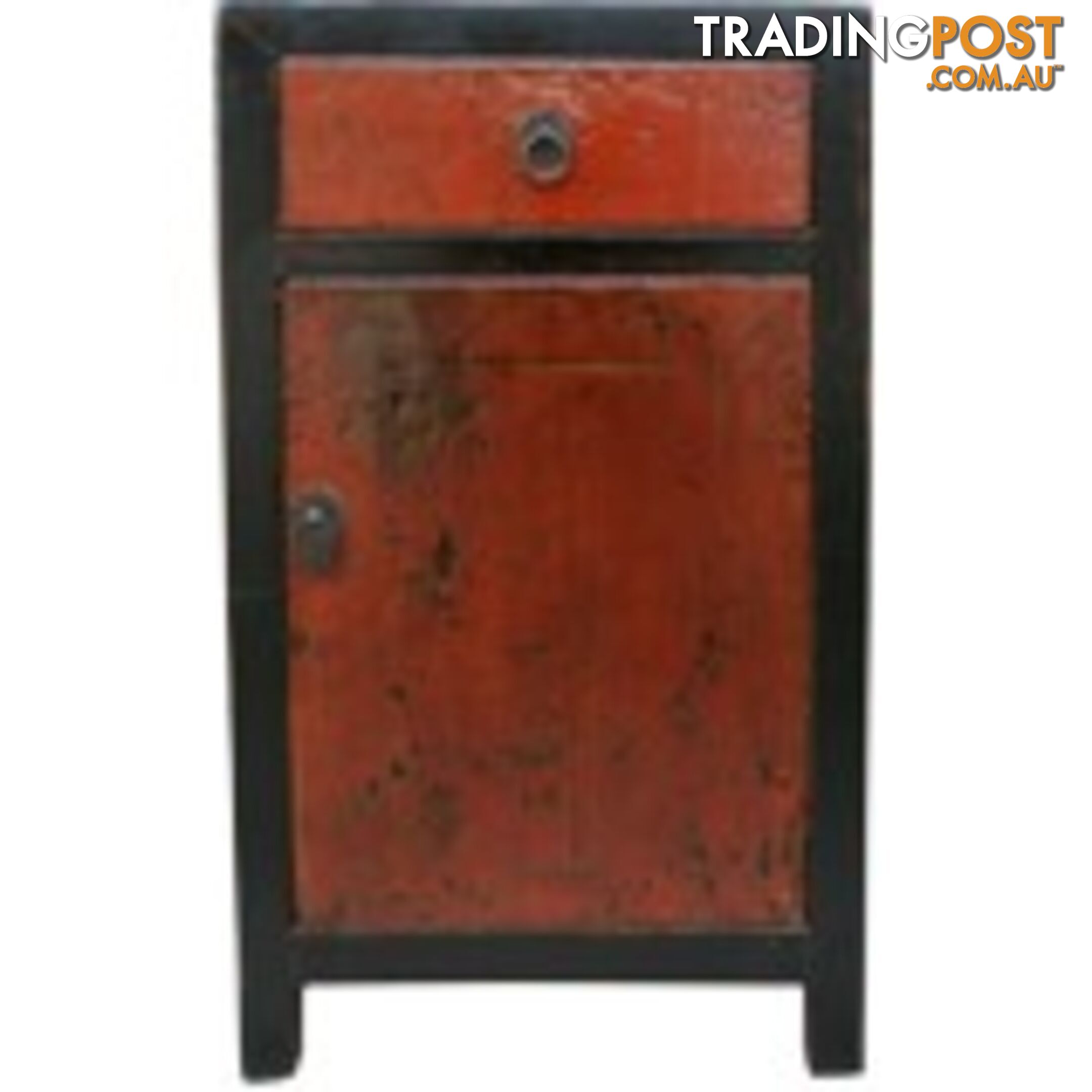 Original Red and BlackBedside Table w/Patina