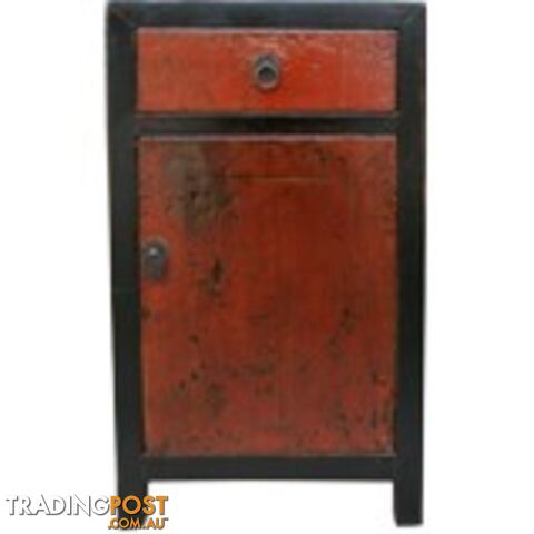 Original Red and BlackBedside Table w/Patina