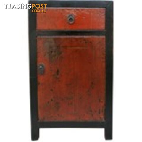 Original Red and BlackBedside Table w/Patina