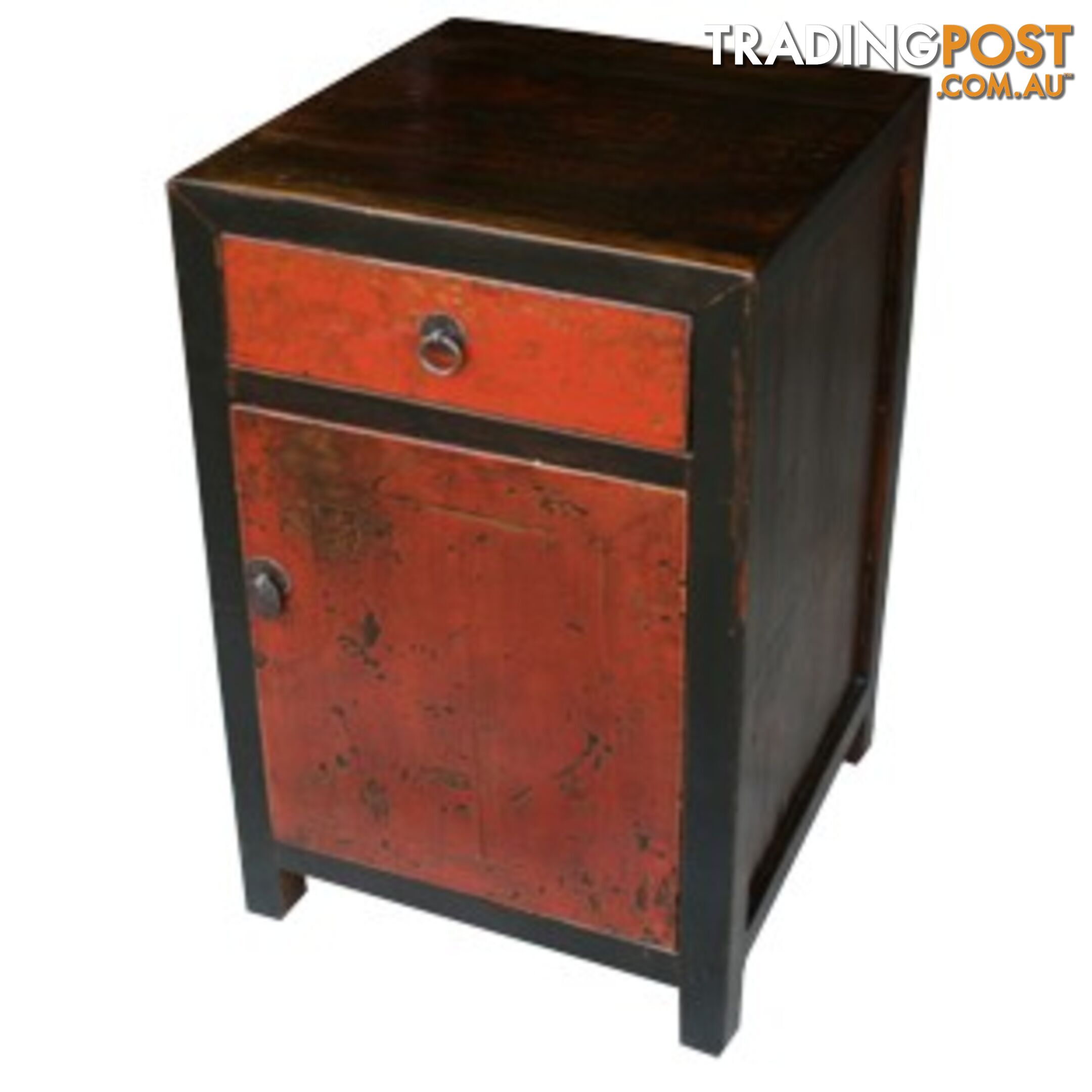 Original Red and BlackBedside Table w/Patina