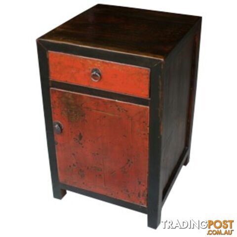 Original Red and BlackBedside Table w/Patina