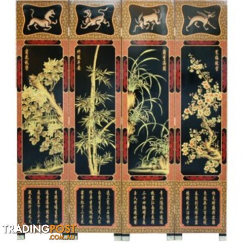 Chinese Four Plants Red Room Divider Screen - photo 2 of 2