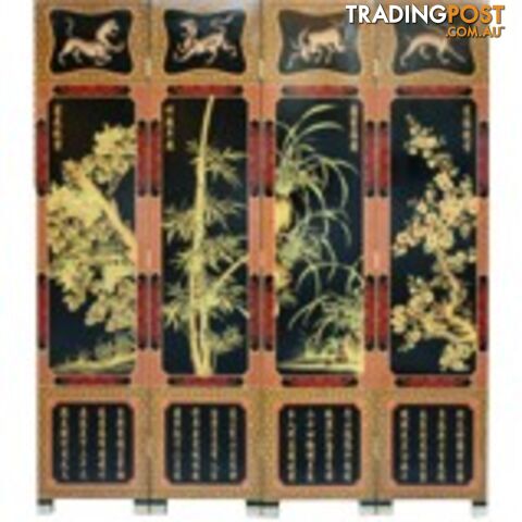 Chinese Four Plants Red Room Divider Screen