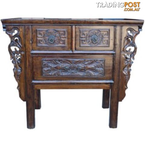 Natural Elm Carved Three-Drawer Chinese Altar Table