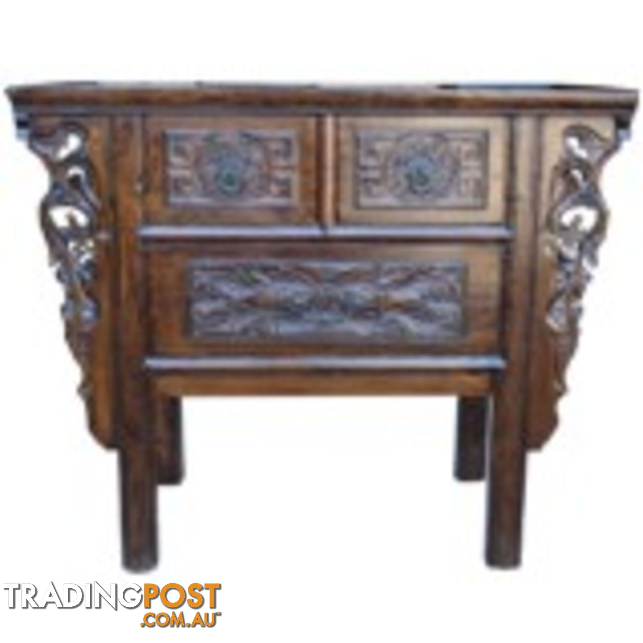 Natural Elm Carved Three-Drawer Chinese Altar Table