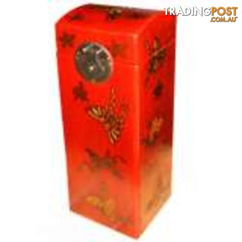 Red Chinese Wine Box with Butterflies Painting