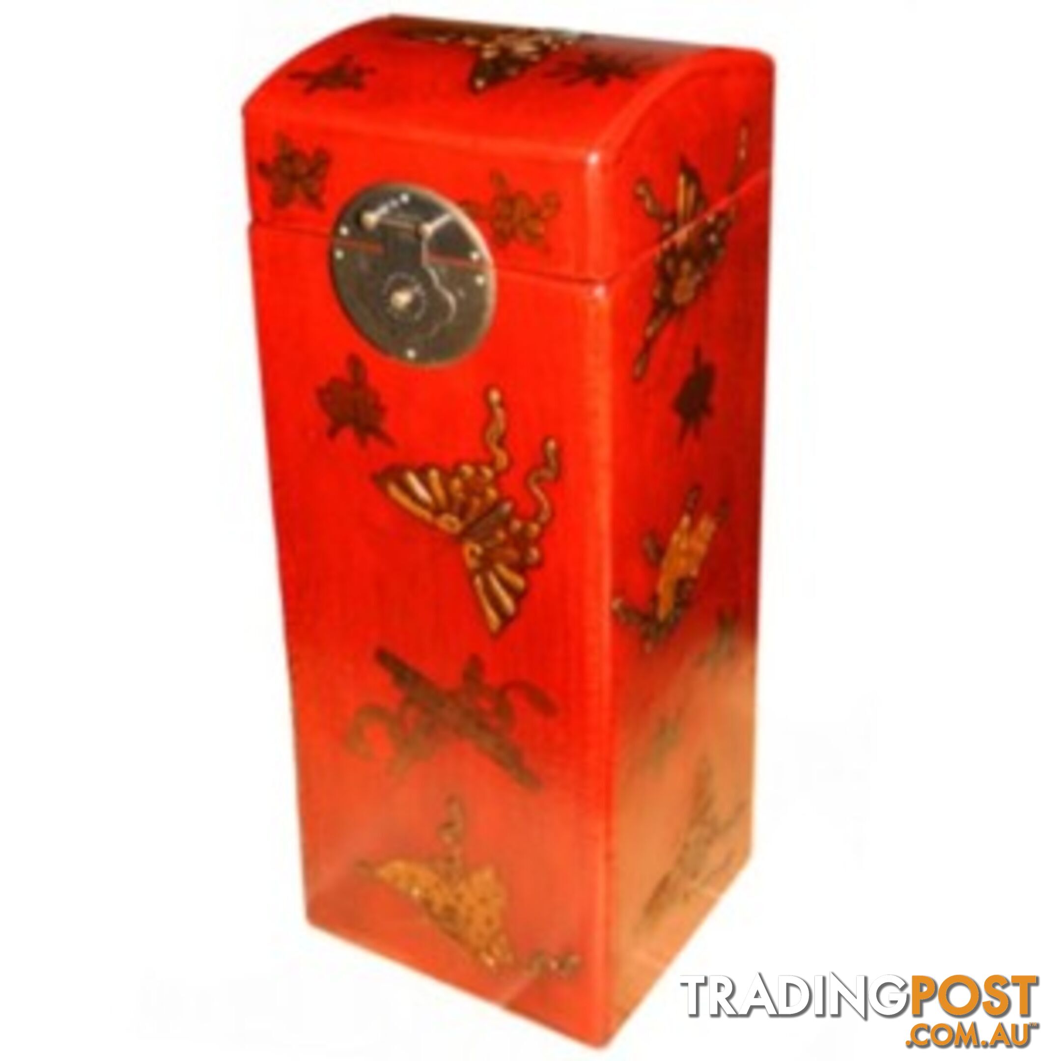 Red Chinese Wine Box with Butterflies Painting