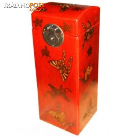 Red Chinese Wine Box with Butterflies Painting