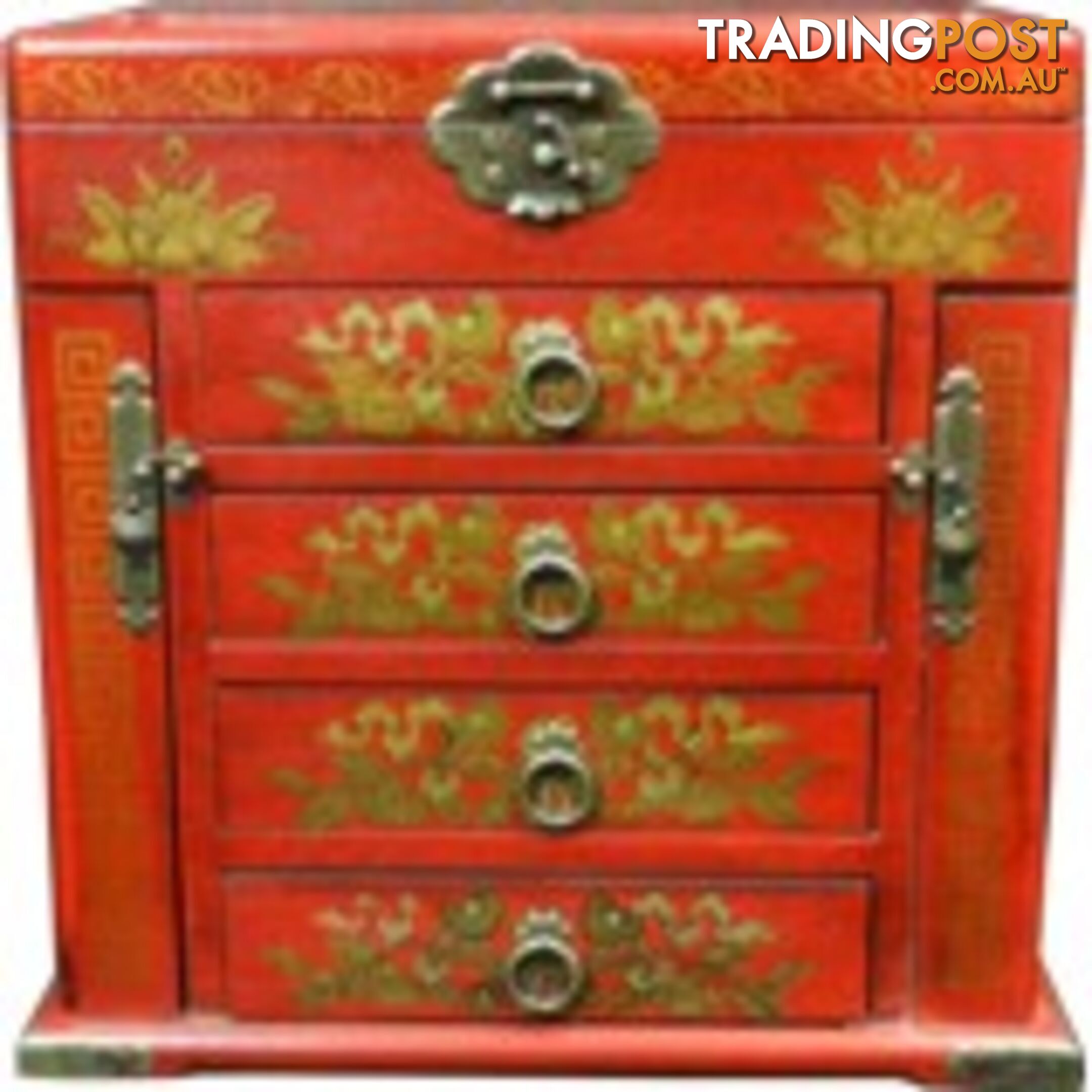 Four Drawers Two Side Doors Red Mirror Box