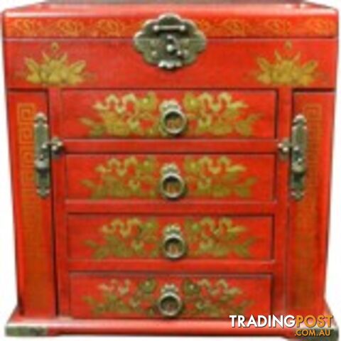 Four Drawers Two Side Doors Red Mirror Box