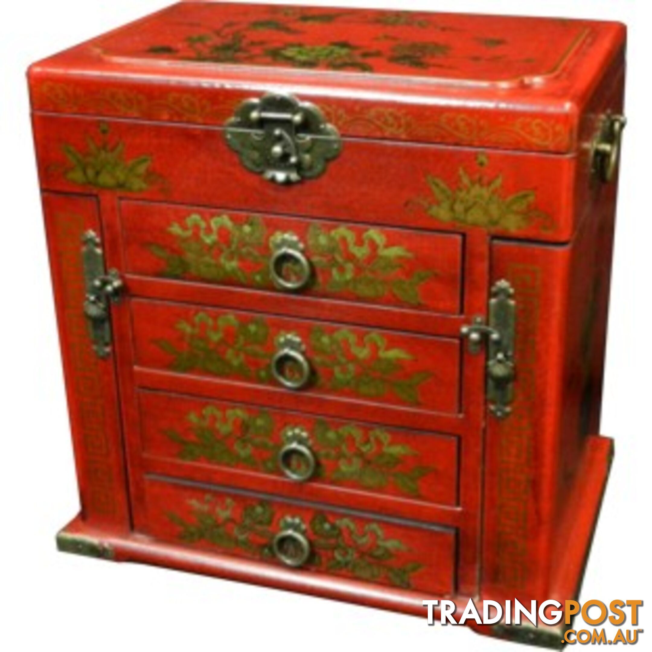 Four Drawers Two Side Doors Red Mirror Box