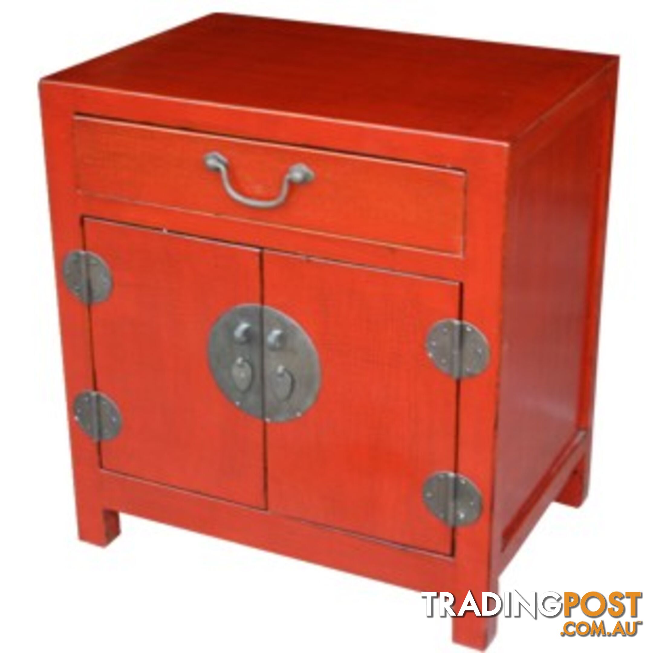 Red Lacquered Bedside Table Crackle Finishing