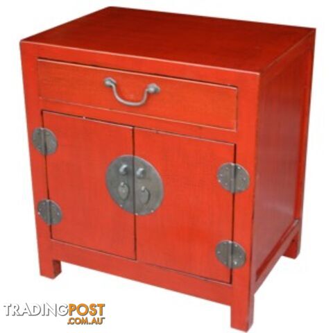 Red Lacquered Bedside Table Crackle Finishing