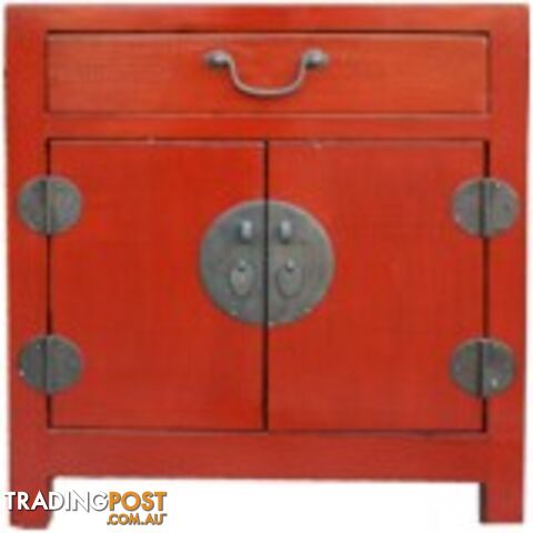 Red Lacquered Bedside Table Crackle Finishing