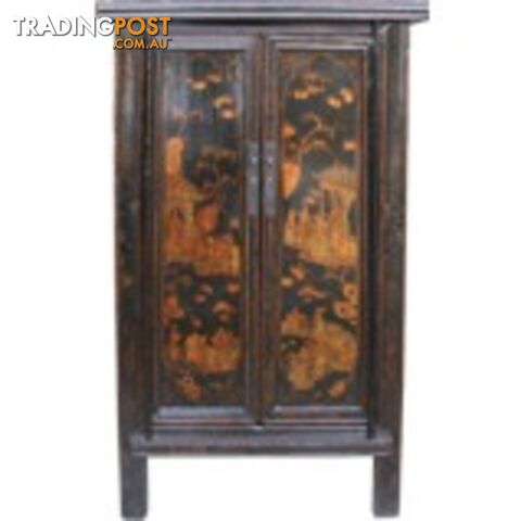 Gold Painting Black Chinese Cabinet