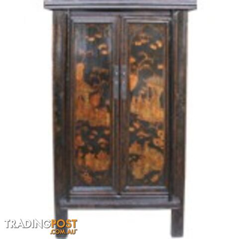 Gold Painting Black Chinese Cabinet