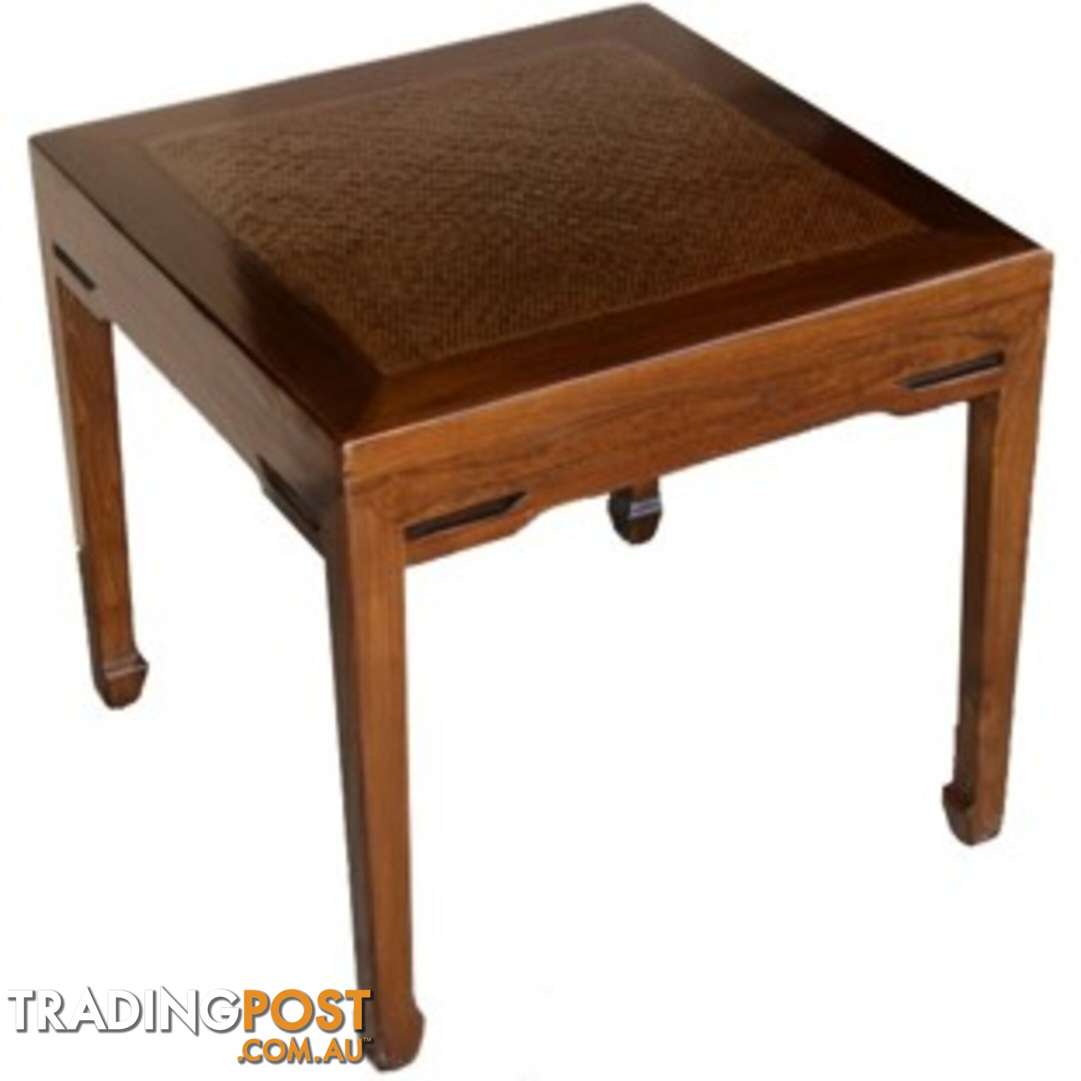 Brown Rattan Inlay Top Chinese Side Table