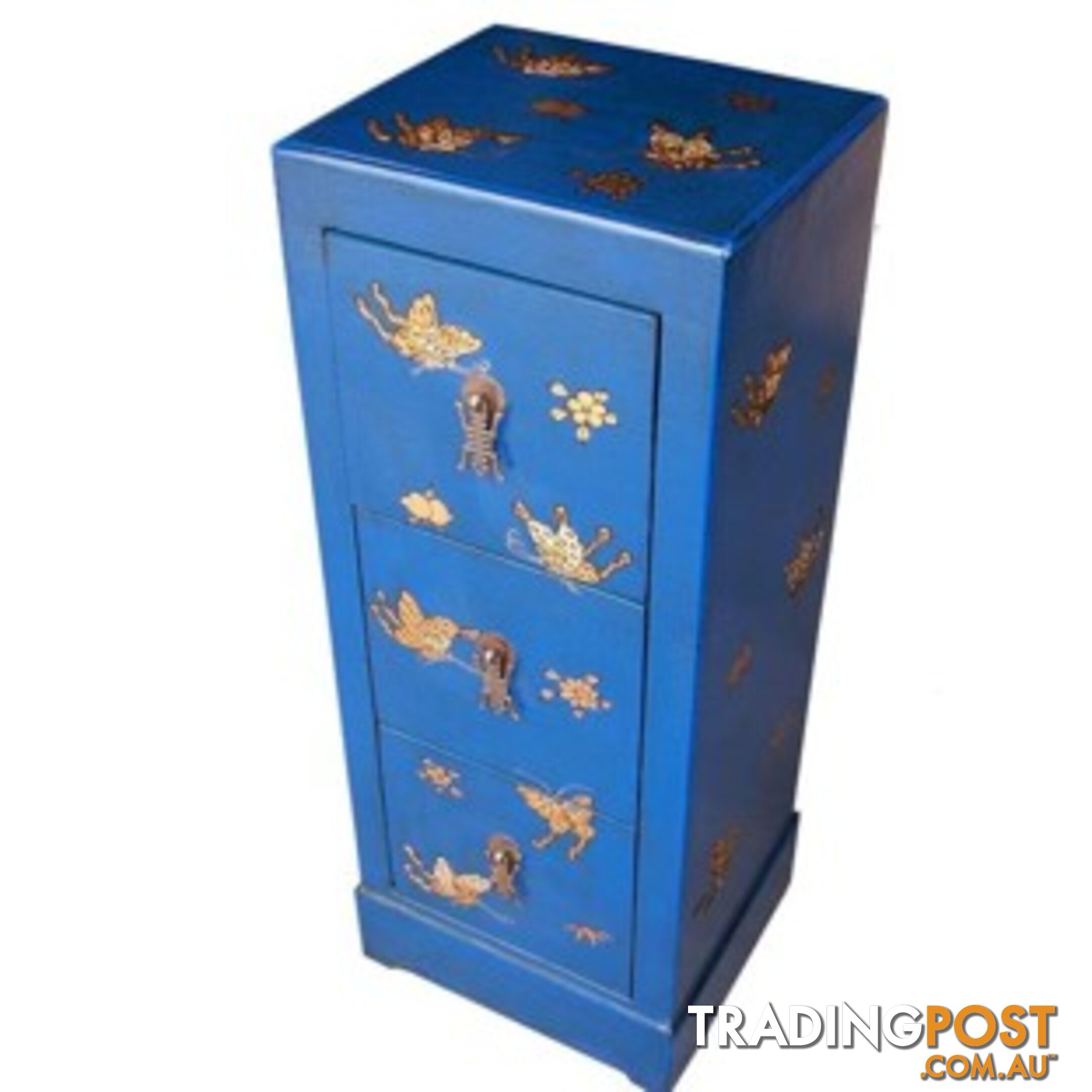 Blue Oriental Butterfly Painted DVD/CD Storage Cabinet