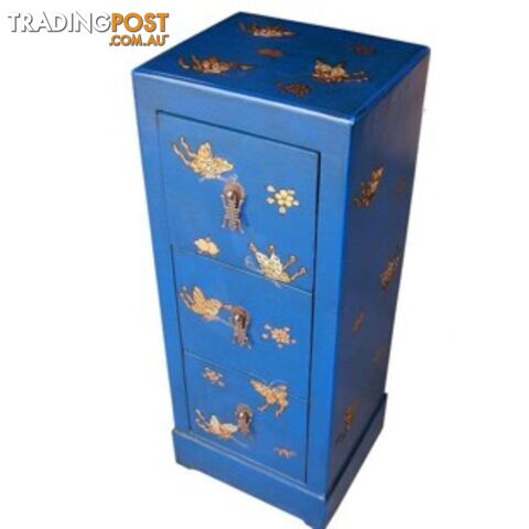 Blue Oriental Butterfly Painted DVD/CD Storage Cabinet