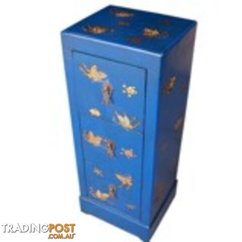 Blue Oriental Butterfly Painted DVD/CD Storage Cabinet
