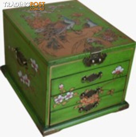 Green Jewellery Box with Stand-Up Mirror - Flower