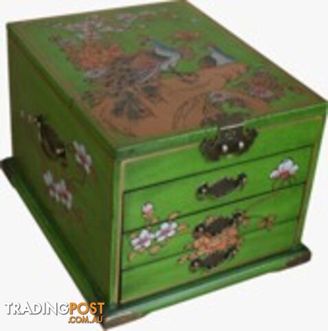 Green Jewellery Box with Stand-Up Mirror - Flower