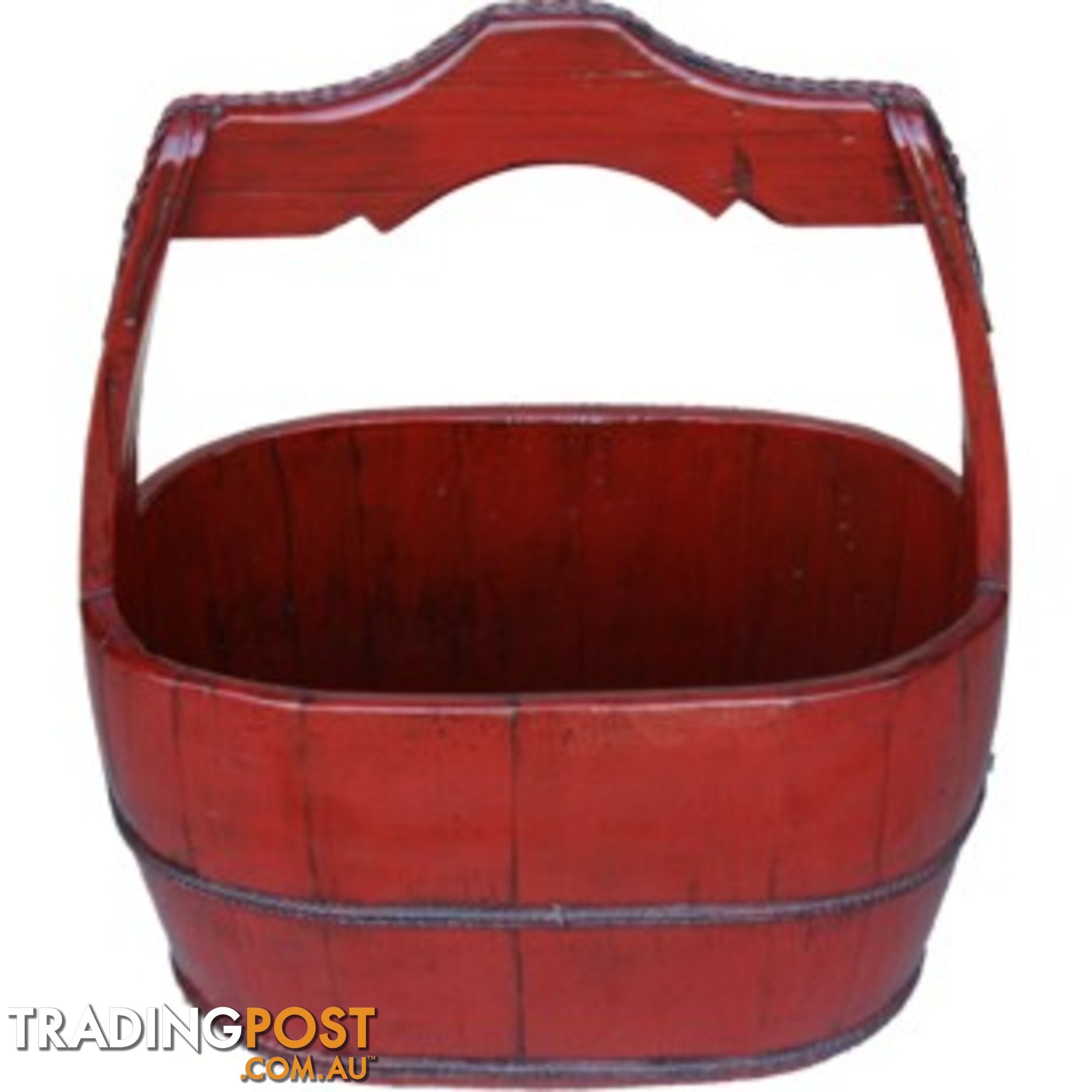 Large Red Chinese Pail with Wide Handle