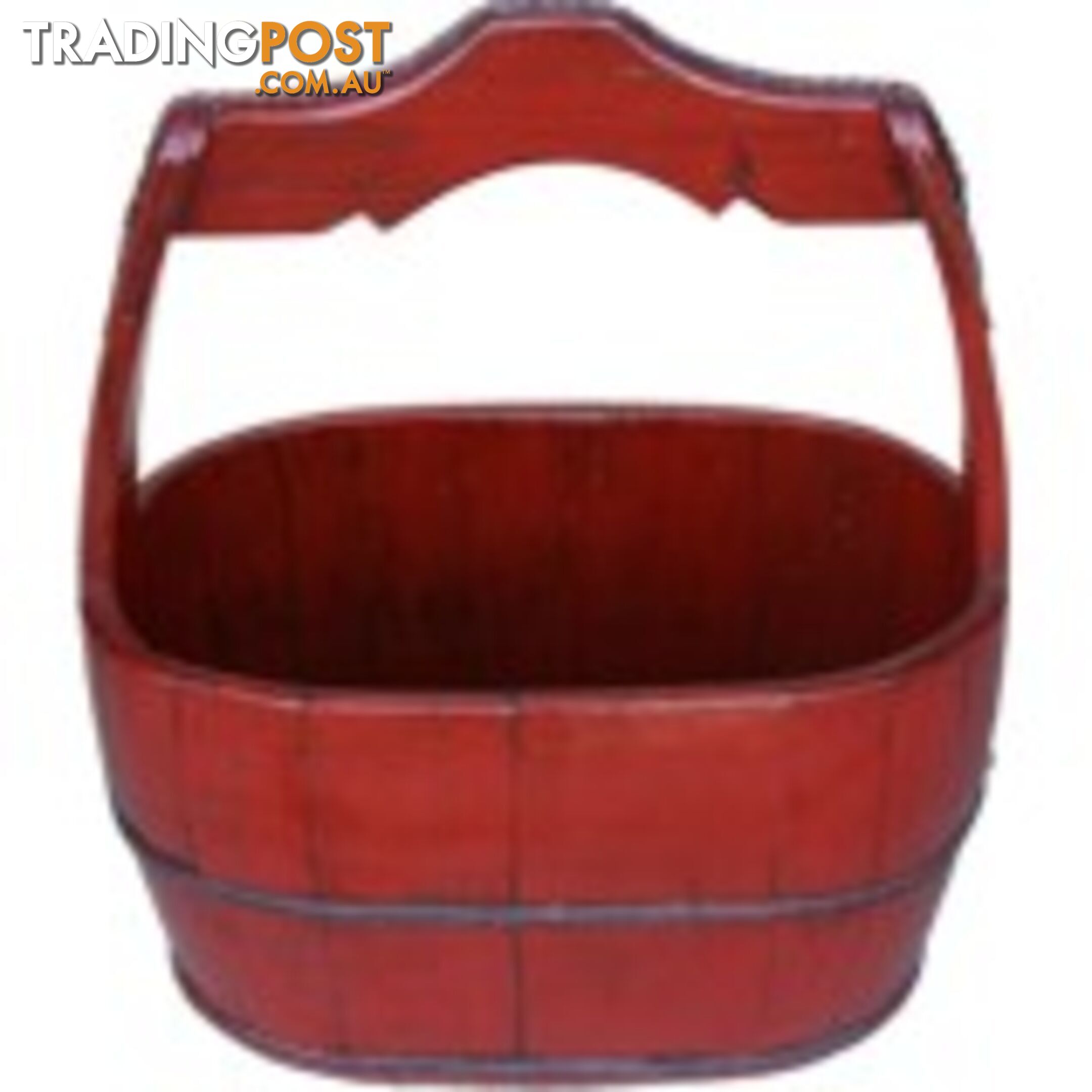 Large Red Chinese Pail with Wide Handle