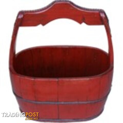 Large Red Chinese Pail with Wide Handle