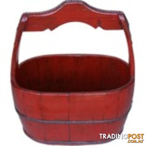 Large Red Chinese Pail with Wide Handle
