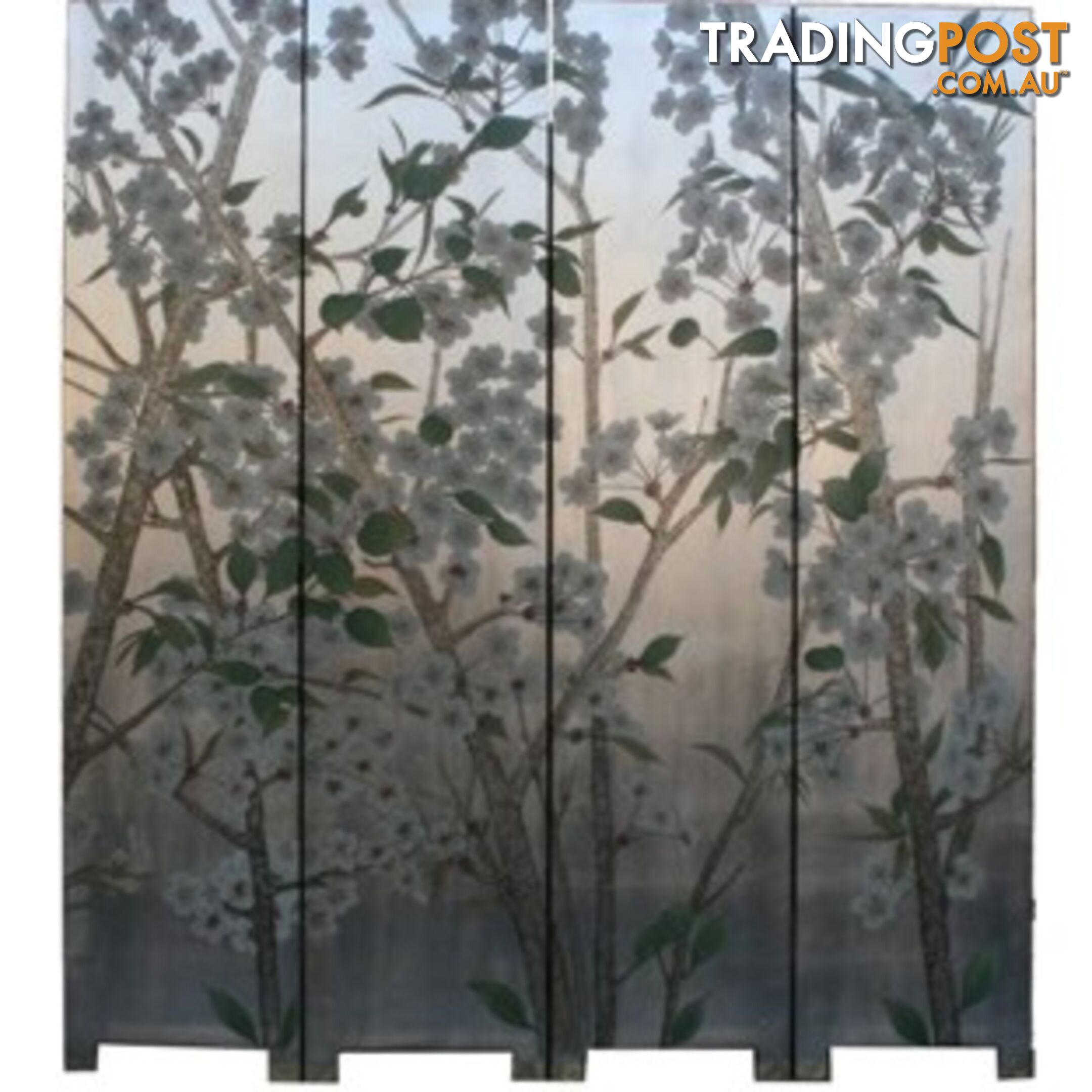 Wild Flower Fold Room Divider Screen -Silver Leaf Background